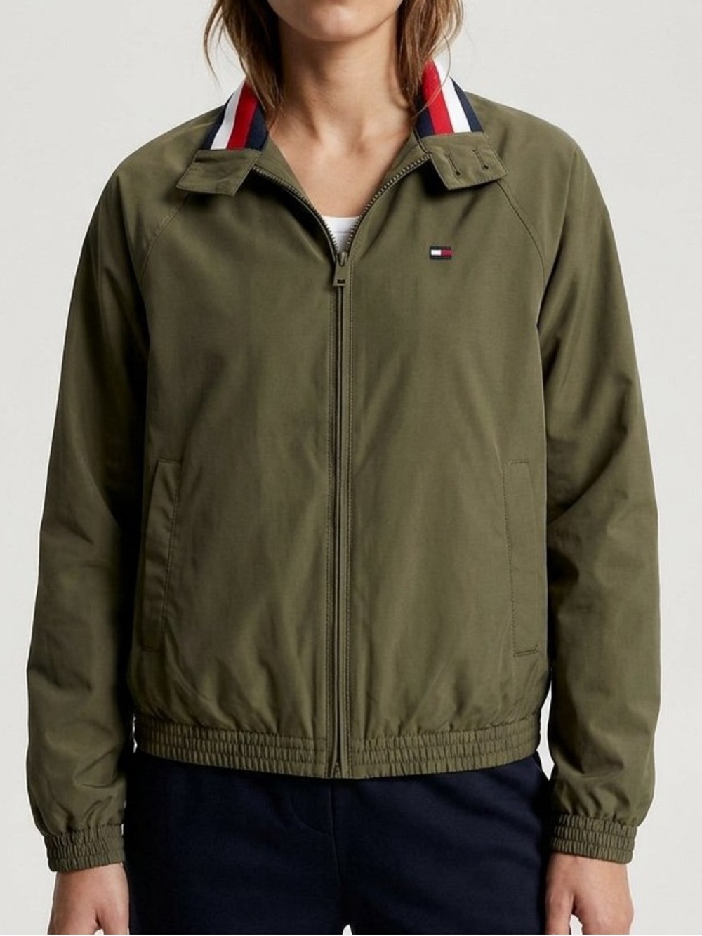 Tommy Hilfiger Olive Green Bomber Jacket Water Resistant Heritage Sportswear XS
